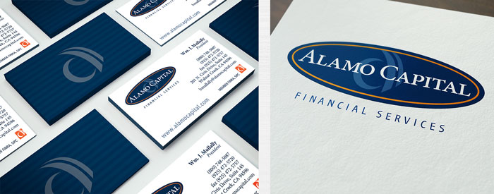 Logo and two-sided business cards for a Walnut Creek financial company