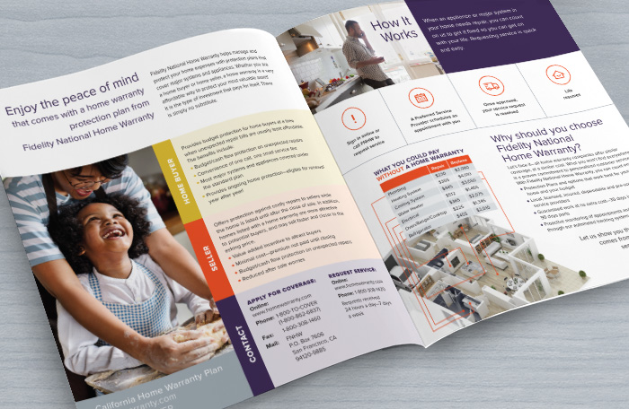 Close-up of interior booklet brochure design for home warranty application