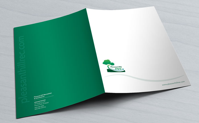 Folder design for Pleasant Hill Rec, showing their branding