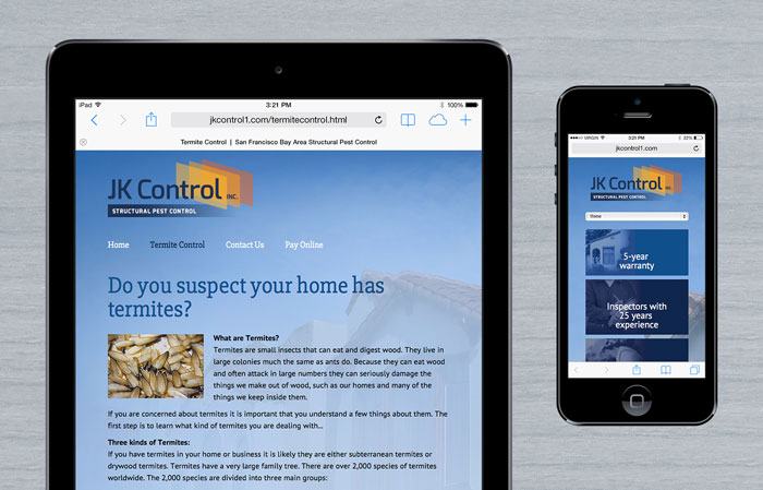 Web design of interior page and homepage shown on tablet and mobile devices